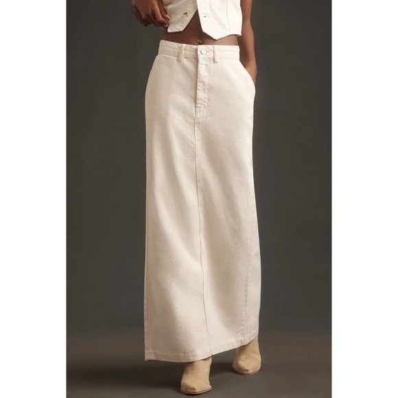 NWT Reformation Myles Maxi Skirt Denim Jean Cream Fior Di Latte 25 - Picture 1 of 13